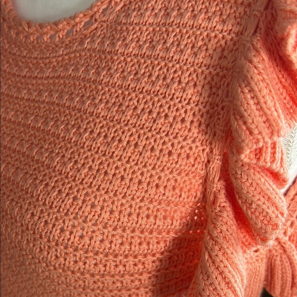 🧶 Mustard Seed Crochet Knit Mini Dress – Coral Ruffle Sleeve – NWT Size L - Picture 5 of 5